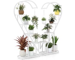 SureDeal® - Plantenrek - Vakkenkast - Hart - Binnen en Buiten - Set-van-2 - 71x30,5x148 cm - Wit - Tuin - Huiskamer - Woonkamer - Dressoir