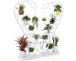 SureDeal® - Plantenrek - Vakkenkast - Hart - Binnen en Buiten - Set-van-2 - 71x30,5x148 cm - Wit - Tuin - Huiskamer - Woonkamer - Dressoir