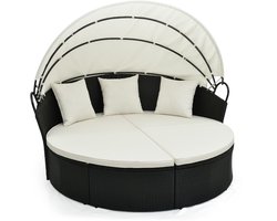 SureDeal® - Rond Ligbed - Terras - Oprolbaar Zonnescherm - Met Kussens - 187x180x157cm - Tuin - Loungeset - Tuinmeubel - Tuinbank - Slaapbank