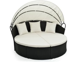 SureDeal® - Rond Ligbed - Terras - Oprolbaar Zonnescherm - Met Kussens - 187x180x157cm - Tuin - Loungeset - Tuinmeubel - Tuinbank - Slaapbank