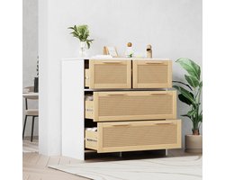 SureDeal® - Rotan dressoir - 80x38x80 cm - MDF - Licht koffie - 4 lades - Massief houten grepen - Modernee vormgeving