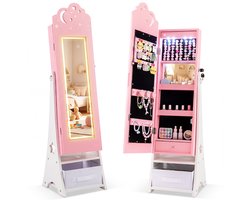 SureDeal® - Sieradenkast - Sieradenkast - Kinderen - Verlichting Staande Sieradenkast - Spiegel - 30,5x30,5x117,5 cm - Roze