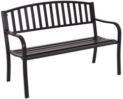 SureDeal® - Stalen Tuinbank met Streepdesign - Zwarte Patio Bank 127x60x87 cm - Heavy Duty Terrasbank voor 2-3 Personen - Duurzaam -Comfortabel