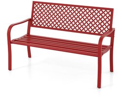 SureDeal® - Tuinbank 2-Zits met Opengewerkte Rugleuning - 127x62x86 cm - Metaal - Rood - Terras & Parkbank