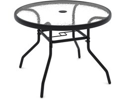 SureDeal® - Tuinmeubel - Patio Bijzettafel Tuintafel - Buiten - Glazen Blad - Parasolgat Ronde Salontafel - 70x70x45,5 cm - Zwart
