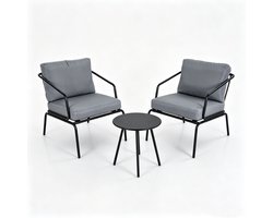 SureDeal® - Tuinset - 3-delig Terrasmeubilair - Stoelen - Salontafel - Metalen - Zachte Kussens - 76x64x80 cm - Grijs