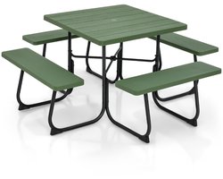 SureDeal® - Tuinset - Picknicktafel - Ingebouwde Banken Vierkante - Gat - Parasol - Zwembadtuin - 170x170x76 cm - Zwart