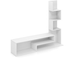SureDeal® - TV Meubel - Kubus Standaard - Inch Mediaconsole - Vormige Opbergplanken Open - Woonkamer Wit - Bruin - 144,5x29,5x121 cm - Wit