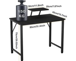 SureDeal® - Verstelbaar Computerbureau - 80x40x75 cm - Hout - Kantoortafel - Eenvoudig Slaapkamerbureau - Moderne Stijl - Zwart
