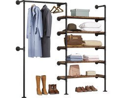 SureDeal® - Wandrek - Kledingrek - 5 Lagen - Industrieel - Kledingkast - Kapstok - Muur Bevestiging - 187.5x35x184 cm - Wandplank - Wandkast - Boekenkast - Vakkenkast