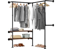 SureDeal® - Wandrek - Kledingrek - Hoekkast - 2 Lagen - Industrieel - Kledingkast - Kapstok - Muur Bevestiging - 130.5x187x130.5 cm - Wandplank - Wandkast - Boekenkast - Vakkenkast