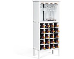 SureDeal® - Wijnkast - 20 Flessen - MDF -Dennenhout - 42x24 -5x96 cm - Met Glashanger -Opbergruimte - Wit/Zwart/Wijnrood