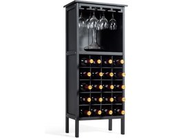 SureDeal® - Wijnkast voor 20 Flessen Wijn - Kast - Houten Wijnrek - Met Glas Hanger en Fles Houder - Zwart - Wijn