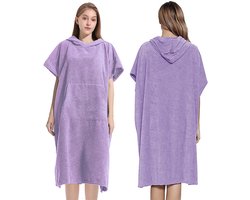 Surf-omkleedponcho met capuchon voor dames en heren; gemaakt van absorberende, sneldrogende microvezel; voorzien van zakken; geschikt voor surfen, het strand, zwemmen en buitensporten.-Paars