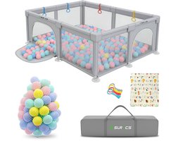 Surocs Grondbox - Baby box - Kinderbox - Playpen - 50 Speelballen - Speelbox - Parc Bebe - Speelmat - 180x150cm – Grijs
