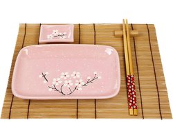 Sushi Plates Set 10 Pieces High Quality Porcelain Gift Box Pink - Dip Bowls Placemats Chopsticks Residues