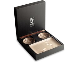 Sushiset - Anemoon Taupe - Japans Sushi Servies Set - 6-Delig - 2 Persoons - sterke kwaliteit - gemaakt in Japan