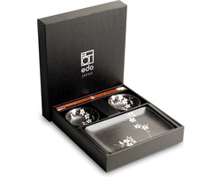 Sushiset - Anemoon Zwart - Japans Sushi Servies Set - 6-Delig - 2 Persoons - sterke kwaliteit - gemaakt in Japan