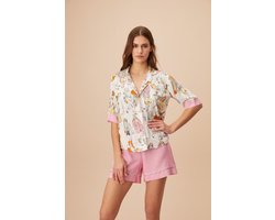 Suwen- Viscose Dames Pyjama Set Korte Mouw / Korte Broek Roze Maat S