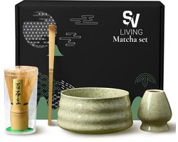 SV Living Matcha Set - 4-delige Matcha Starterkit - Matcha Klopper en Houder - Matcha Kom - Bamboe Matcha lepel