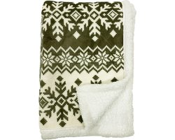 SVEN - plaid 140x180 cm - sherpa fleece deken - nordic print - Martini Olive - groen