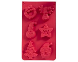 Svenska Living Bakvorm kerst thema - 6 figuren - siliconen - rood - 30 x 18 cm - kerstkoekjes/kerst cakejes