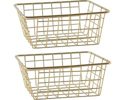 Svenska Living Draadmand - Set van 2x stuks - goudkleurig - 20 x 15 x 8 cm - opbergmand - Keukenmandjes/sokkenmandjes