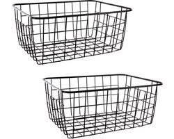 Svenska Living Opbergmand - Set van 2x stuks - zwart - industriële draadmand - 18 x 24 x 10 cm - kastmandje