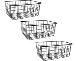 Svenska Living Opbergmand - Set van 4x stuks - zwart - industriële draadmand - 18 x 24 x 10 cm - kastmandje