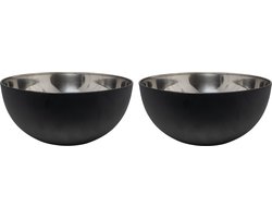 Svenska Living Salade/voedsel serveer schaal - 2x - mat zwart - RVS - D23 x H11 cm - Serveerschalen