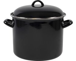 Svenska living Soeppan met deksel - zwart - emaille - 8L - D24 x H21 cm - alle warmtebronnen