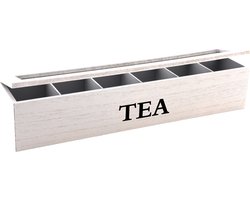 Svenska Living Theedoos - wit - bamboe - glazen deksel - 6-vaks - 43 cm - theekistje - Theezakjes dozen/kisten