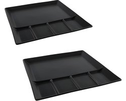 Svenska Living Vakjesbord - 2x stuks - 5-vaks - zwart - bord met vakjes - fonduebord - gourmetbord - 24 cm