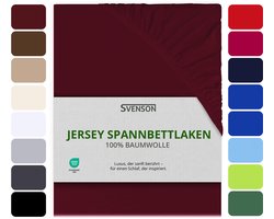 Svenson Jersey hoeslaken – 100% katoen, elastisch, tot 40 cm, geschikt voor boxsprings en waterbedden, zacht en comfortabel, 200x220 cm, Bordeauxrood