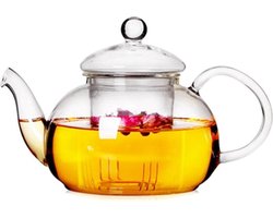 SVH Company Glazen Theepot 1L – Met theefilter – Borosilicaatglas – Transparant – 5 koppen