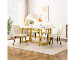 Svintora-Eettafel Rechthoekig - Keukentafel met Wit marmerlook blad en Goudkleurig Metalen Onderstel - Eetkamertafel Voor 4 Personen - 120x70x74 cm (LxBxH)