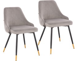 SVITA ALICE set van 2 eetkamerstoelen - gestoffeerde stoel met rugleuning fluweel grijs goud