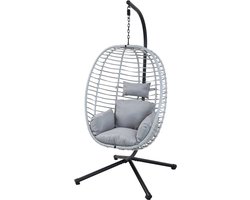 SVITA BELLY hangstoel met frame - lounge stoel hangstoel opvouwbare hangmand hangschommel buitenstoel grijs