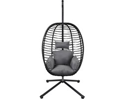 SVITA BELLY hangstoel met frame - lounge stoel hangstoel opvouwbare hangmand hangschommel buitenstoel zwart