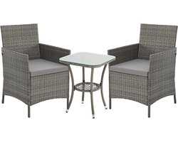 Svita Brooklyn Bistro tuinmeubelset 3-delig - Rotan Buiten Tuin Lounge Grijs