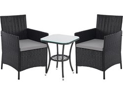 Svita Brooklyn Bistro tuinmeubelset 3-delig - Rotan Buiten Tuin Lounge Zwart
