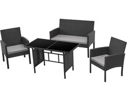 SVITA BROOKLYN XL rotan tuinset - met tafel, 2x fauteuils, 2-zitsbank zwart