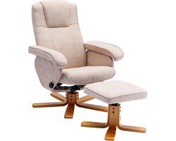 SVITA Charles relax fauteuil - Kruk fauteuil Beige TV fauteuil Draaifauteuil Polyester hout