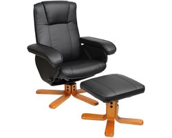 SVITA Charles Relaxstoel - Kruk Fauteuil TV-stoel Draaistoel Hout Kunstleer Zwart