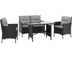 SVITA DALLAS Polyrattan tuinmeubelset - 4-delig: 2 fauteuils, bank, tafel, inclusief kussens, zwart
