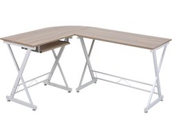 SVITA ECKHART - hoekbureau eiken look witte metalen poten computerbureau kantoorbureau