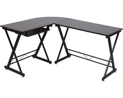 SVITA ECKHART - hoekbureau notenhouten look zwarte metalen poten computertafel