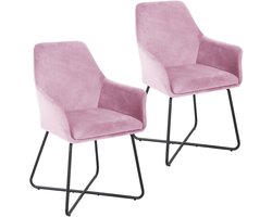 SVITA JOSIE Dining set van 2 eetkamerstoelen fauteuil - gestoffeerde stoel fluweel roze