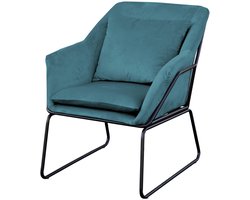 SVITA JOSIE loungestoel - gestoffeerd binnenstoel met armleuningen metalen frame fluwelen bekleding eenpersoonsbank modern petrol