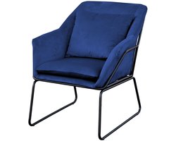 SVITA JOSIE loungestoel - gestoffeerd met armleuningen metalen frame fluwelen bekleding blauw